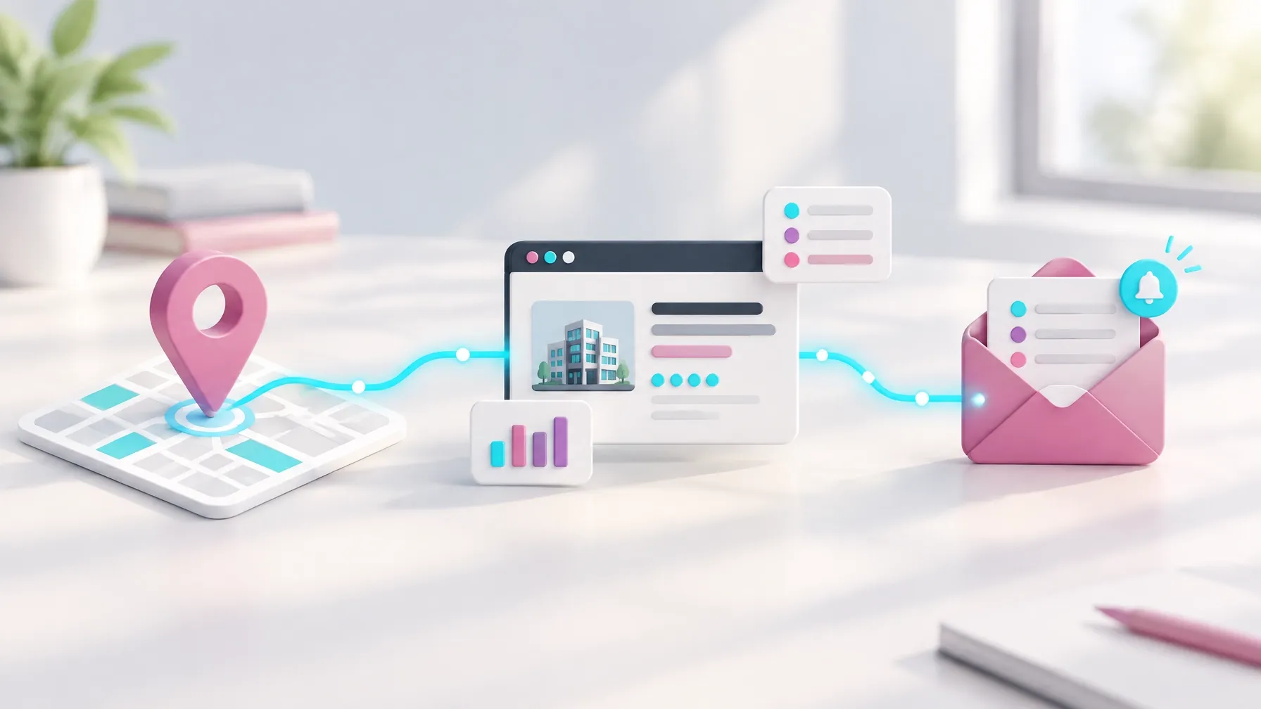 Modern map and browser concept representing search visibility and consulting leads
